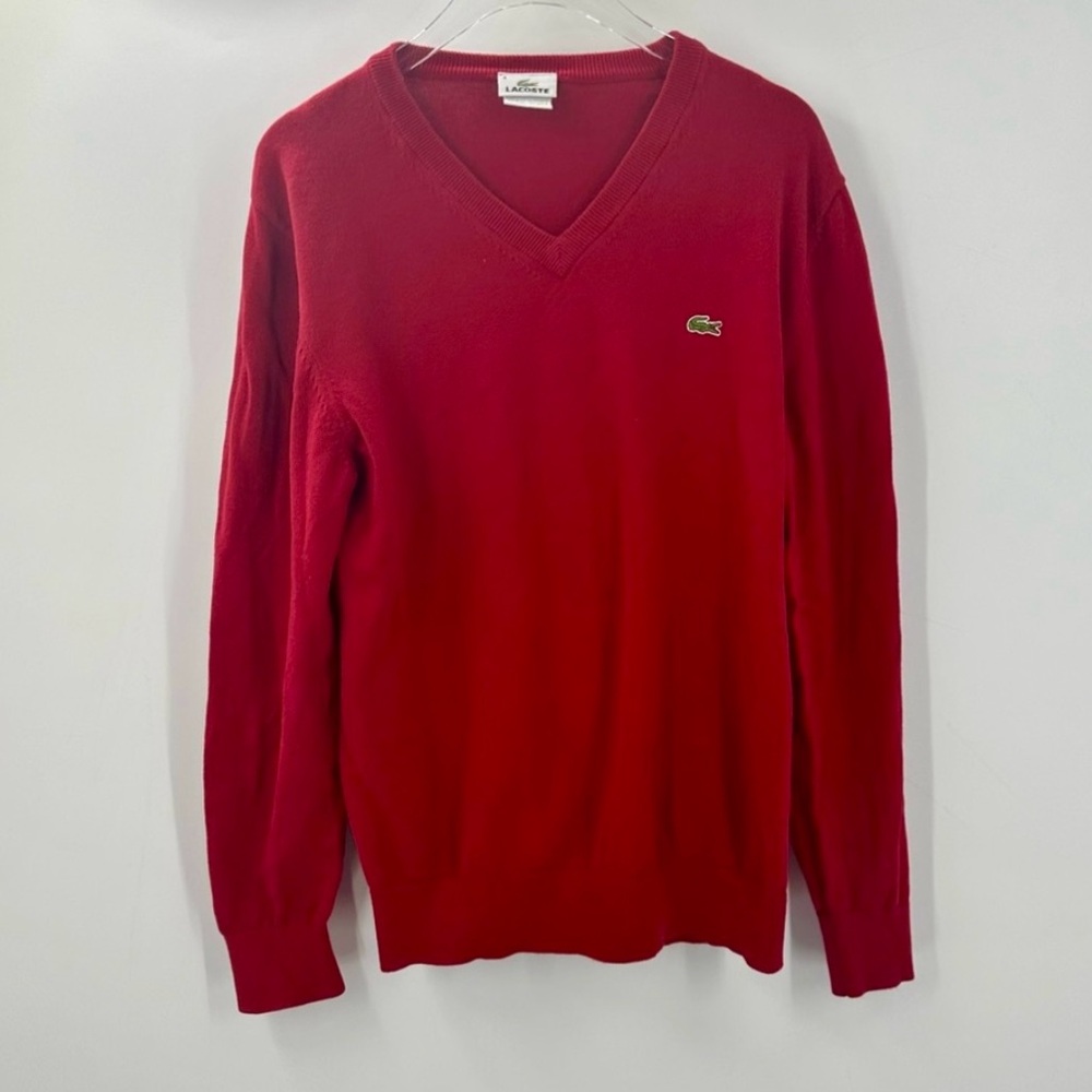 Lacoste V Neck Sweater 100% Cotton Mens 4 Red Crocodile